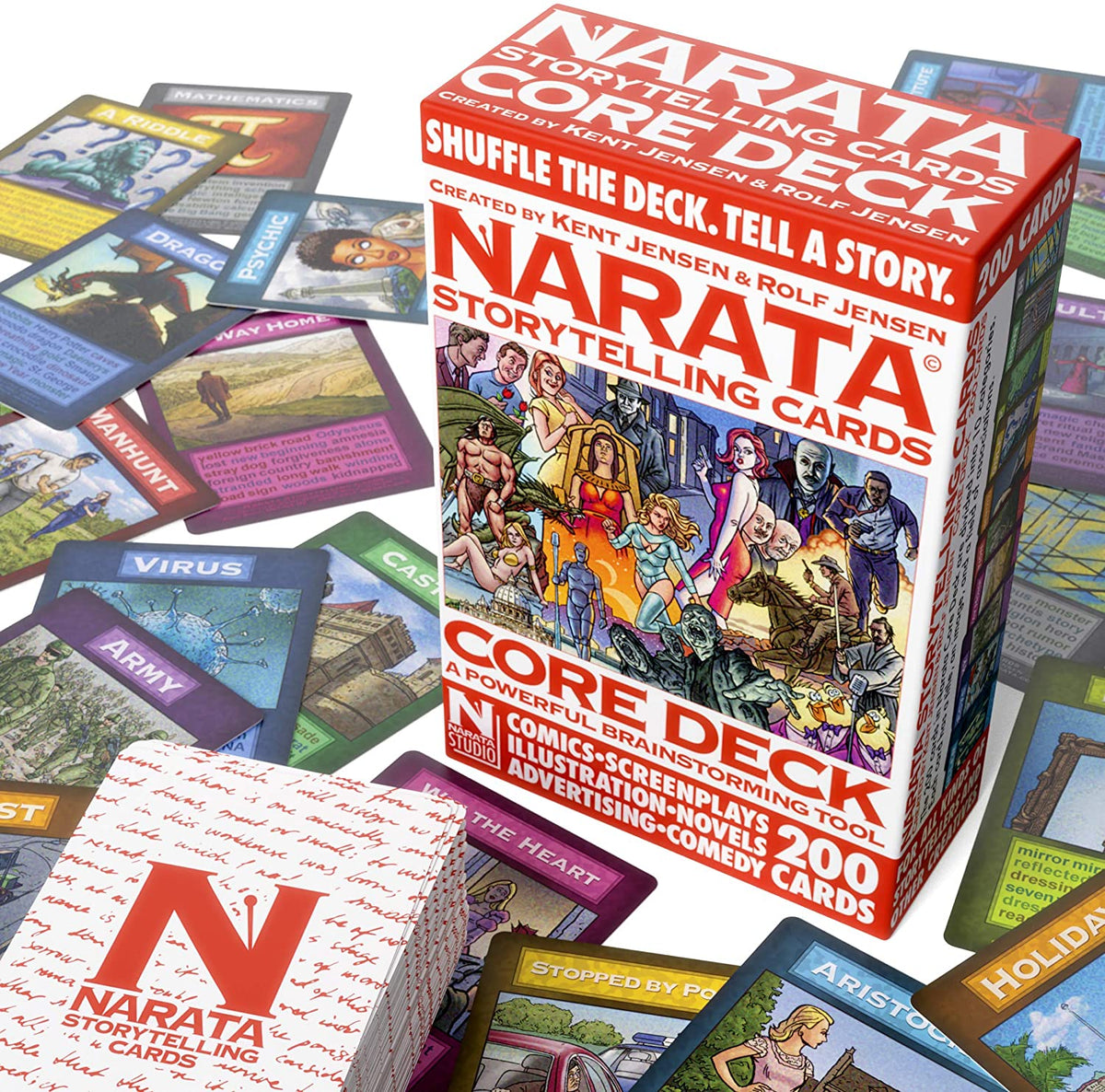 Narata Storytelling Cards - 200 Illustrated Cards - Plot Novels Movies - Brainstorming Tool - 10 Card Categories - with Story Structure Tips